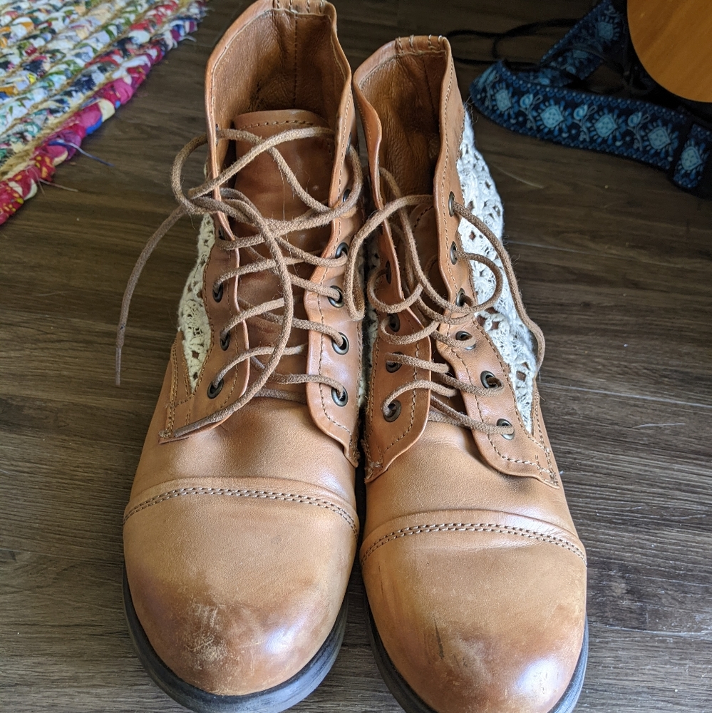 Tan Ankle Boots with Lace Detail